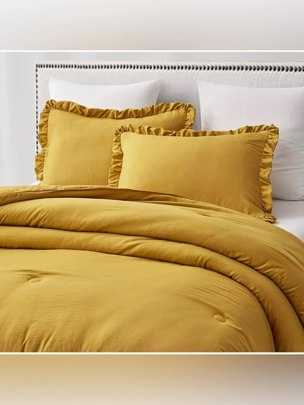 Mustard Yellow Ruffled king 3 piece Comforter Set